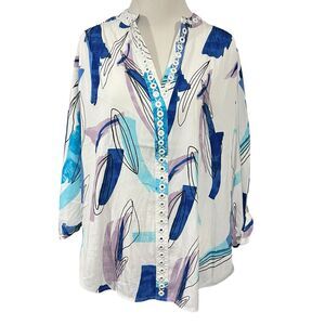 Chico’s Mirror Trim V Neck Dolman Top Womens 0 US 4 Art Teacher boho coastal